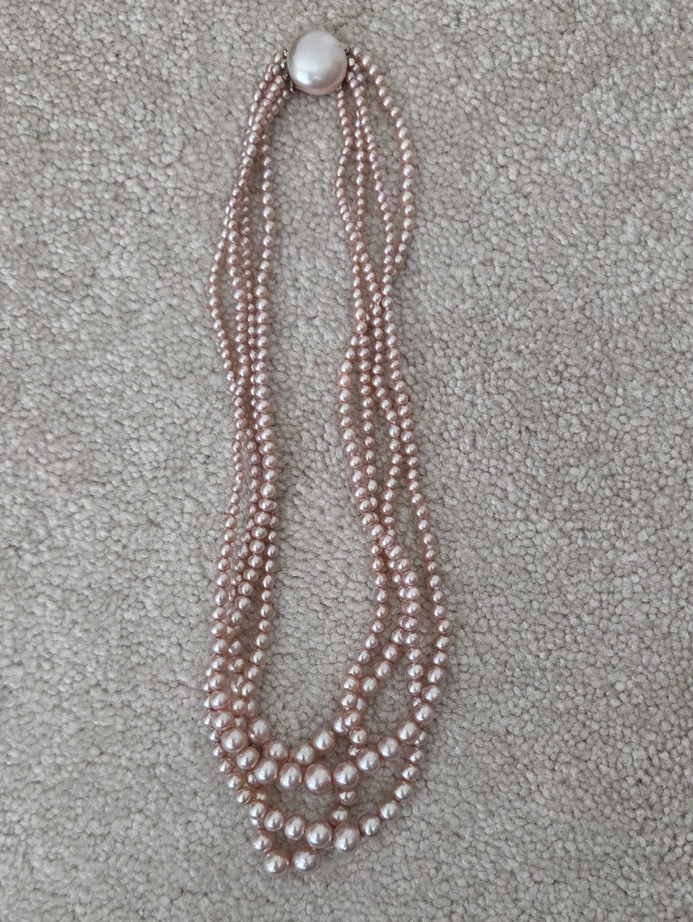 Vintahe Multi-Strand Faux Pink Pearl Necklace
